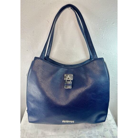 Kenneth Cole Reaction Navy Purse Lock And Zip Sides - Picture 1 of 11